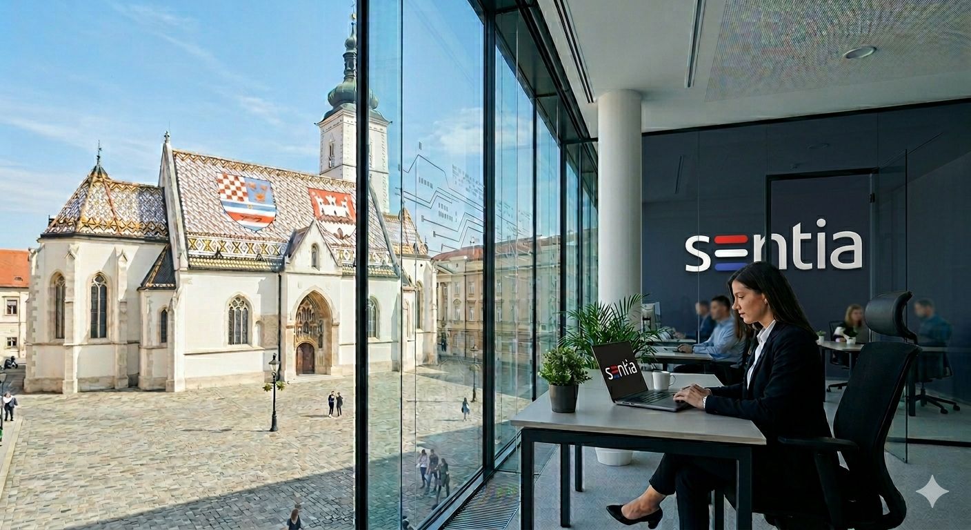 Sentia's Zagreb office overlooking St. Mark's Church